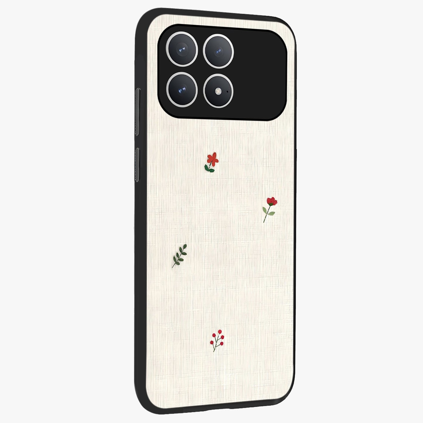 Minimalistic Blue With White Flower Pattern Glass Case upright view showcasing clean white flower artwork with calming blue theme.