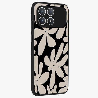Monochrome Petal Dance Glass Case upright view showcasing artistic floral pattern with stylish monochrome theme.
