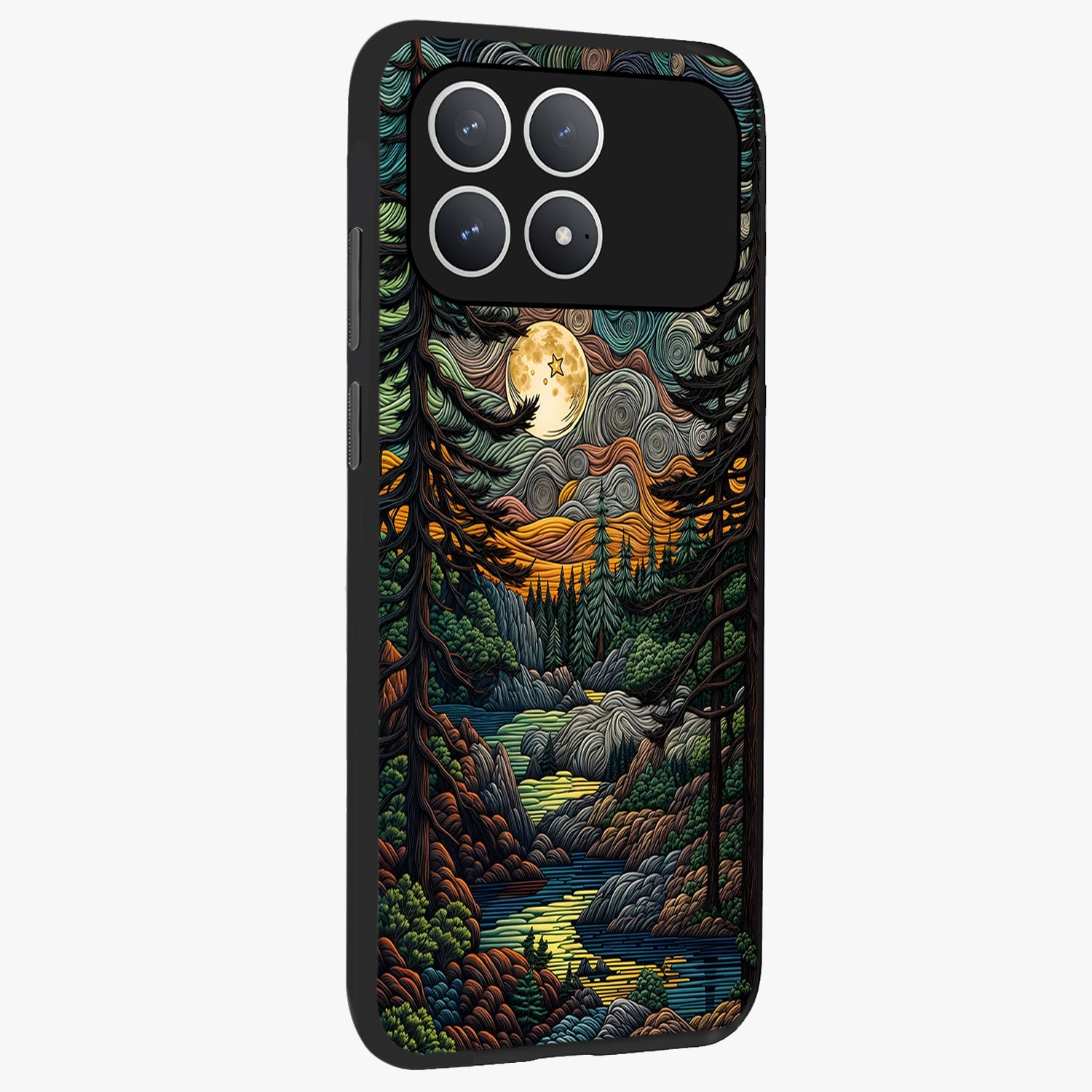 Moonlight Forest Dream Glass Case upright view showcasing magical forest artwork with calm night theme.