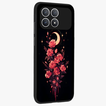 Moonlit Floral Elegance Glass Case upright view showcasing delicate floral artwork with refined night inspired theme.