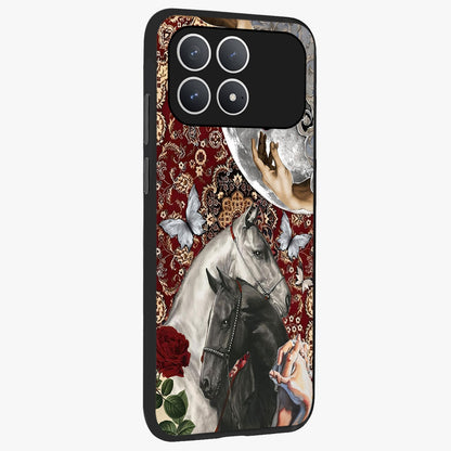 Moonlit Royal Stallion Glass Case upright view showcasing dramatic horse artwork with glowing moon themed design.