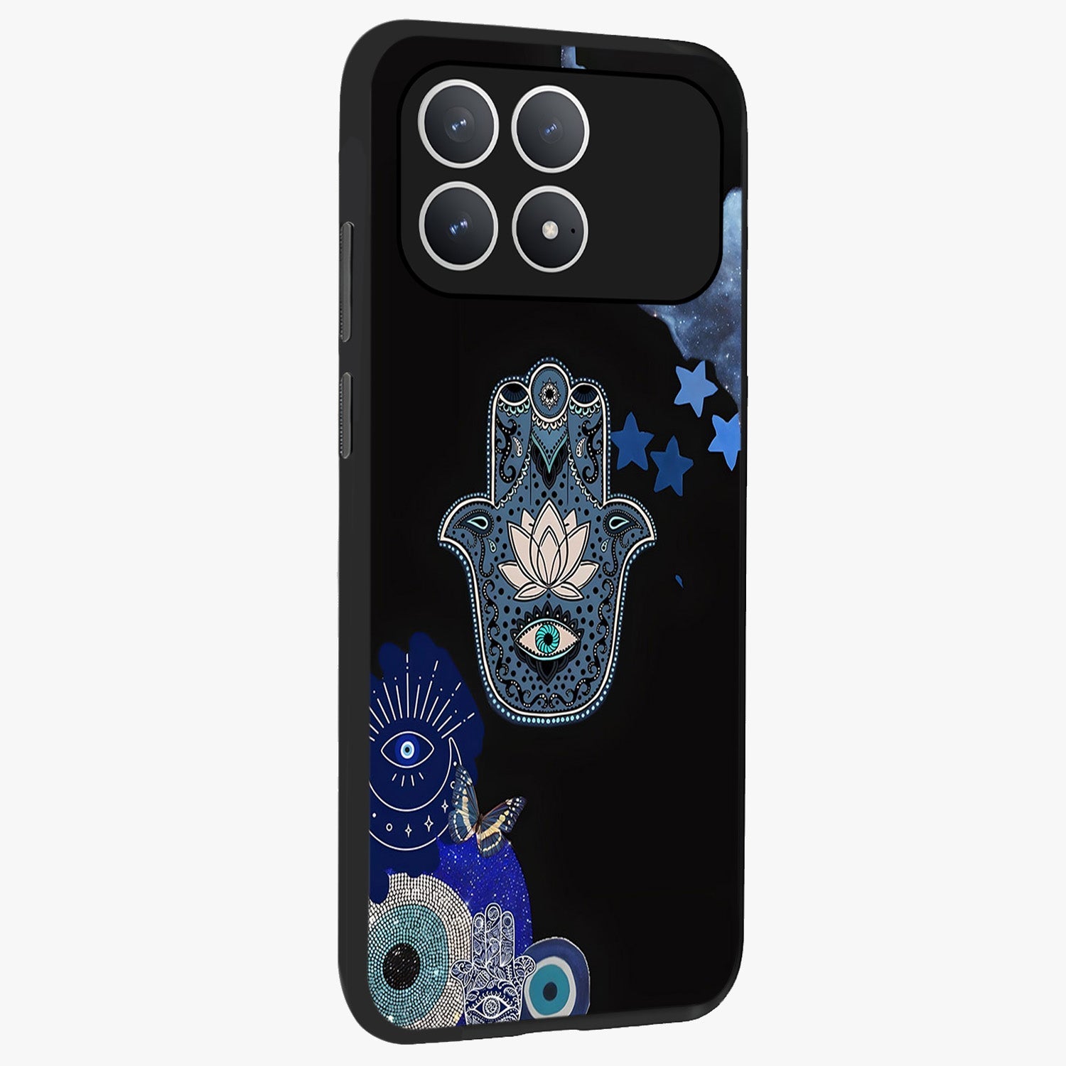 Mystic Hand Aura Glass Case upright view showcasing symbolic hand artwork with mystical energy theme.