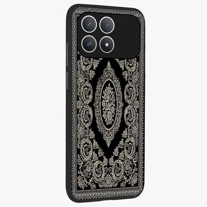 Noir Bloom Elegance Glass Case upright view showcasing graceful floral artwork with luxurious dark theme.
