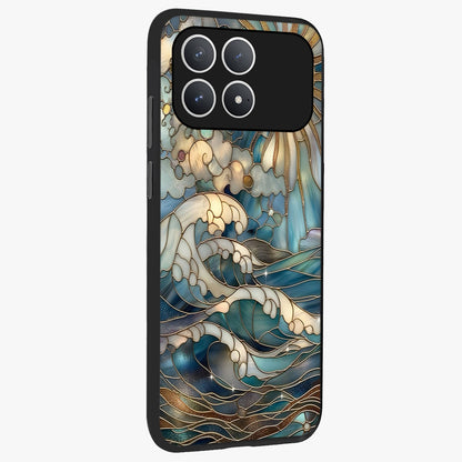 Oceanic Stained Printed Glass Case upright view showcasing decorative ocean pattern artwork with vibrant marine theme.