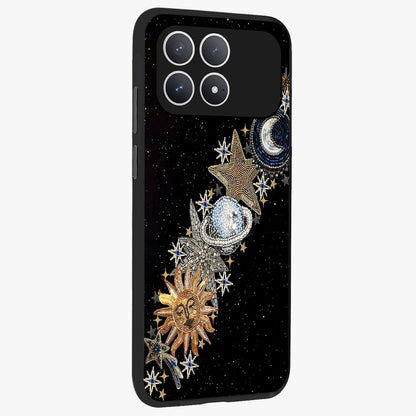 Pearls Universe Object Glass Case upright view showcasing decorative pearl themed artwork with cosmic elegance.