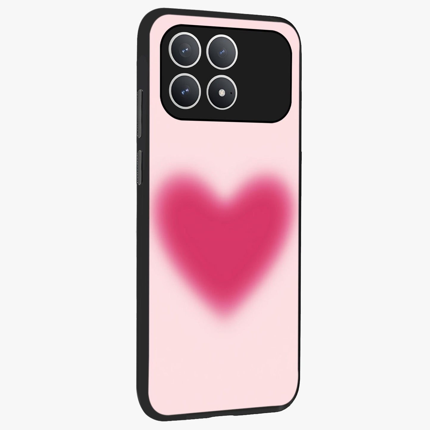 Pink Aura Heart Glass Case upright view showcasing romantic heart artwork with soft pastel theme.