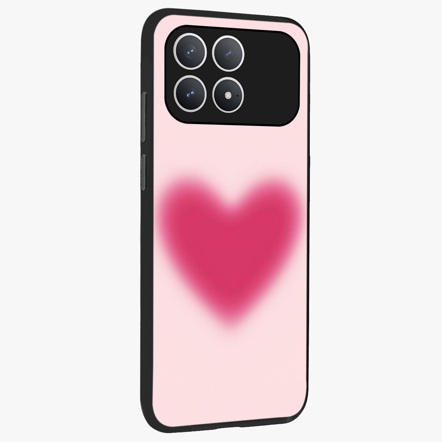 Pink Aura Heart Glass Case upright view showcasing romantic heart artwork with soft pastel theme.