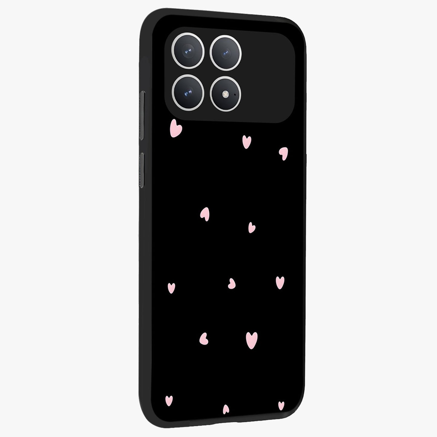 Pink Love Drops Glass Case upright view showcasing charming heart drop artwork with romantic playful theme.