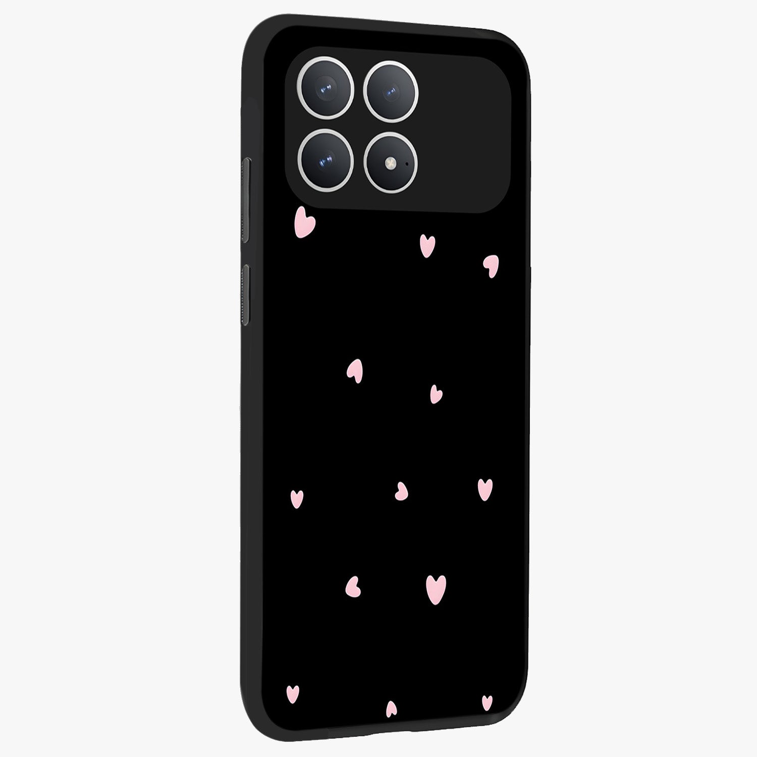 Pink Love Drops Glass Case upright view showcasing charming heart drop artwork with romantic playful theme.
