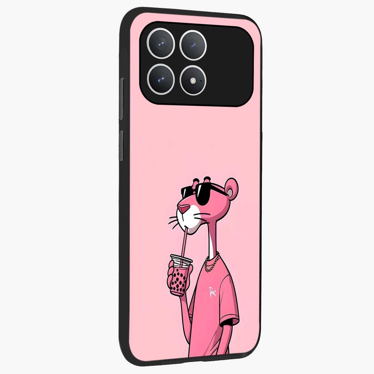 Pink Panther Glass Case upright view showcasing fun animated artwork with stylish retro cartoon theme.