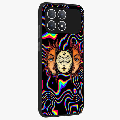 Psychedelic Sun Glass Case upright view showcasing trippy sun artwork with bold psychedelic theme.
