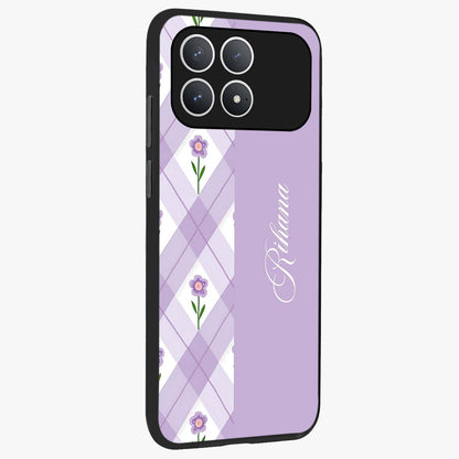 Purple Diamond Floral Glass Case upright view showcasing vibrant floral artwork with stylish geometric theme.