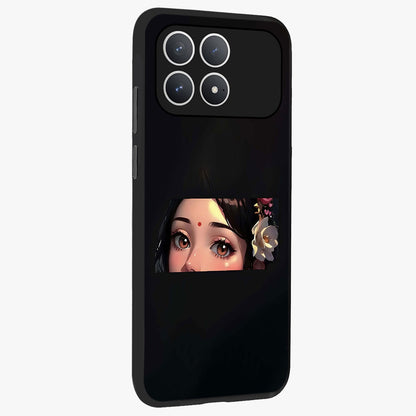 Radha Divine Embrace Glass Case upright view showcasing sacred Radha themed artwork with peaceful devotional style.