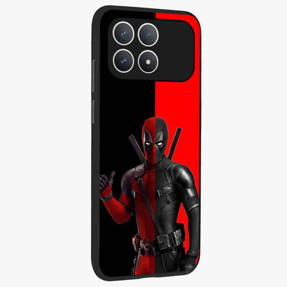 Red & Black Deadpool Theme Glass Case upright view showcasing energetic comic themed artwork with striking red and black design.