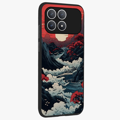 Red Sunset Scenery Glass Case upright view showcasing dramatic sunset scenery artwork with warm nature theme.