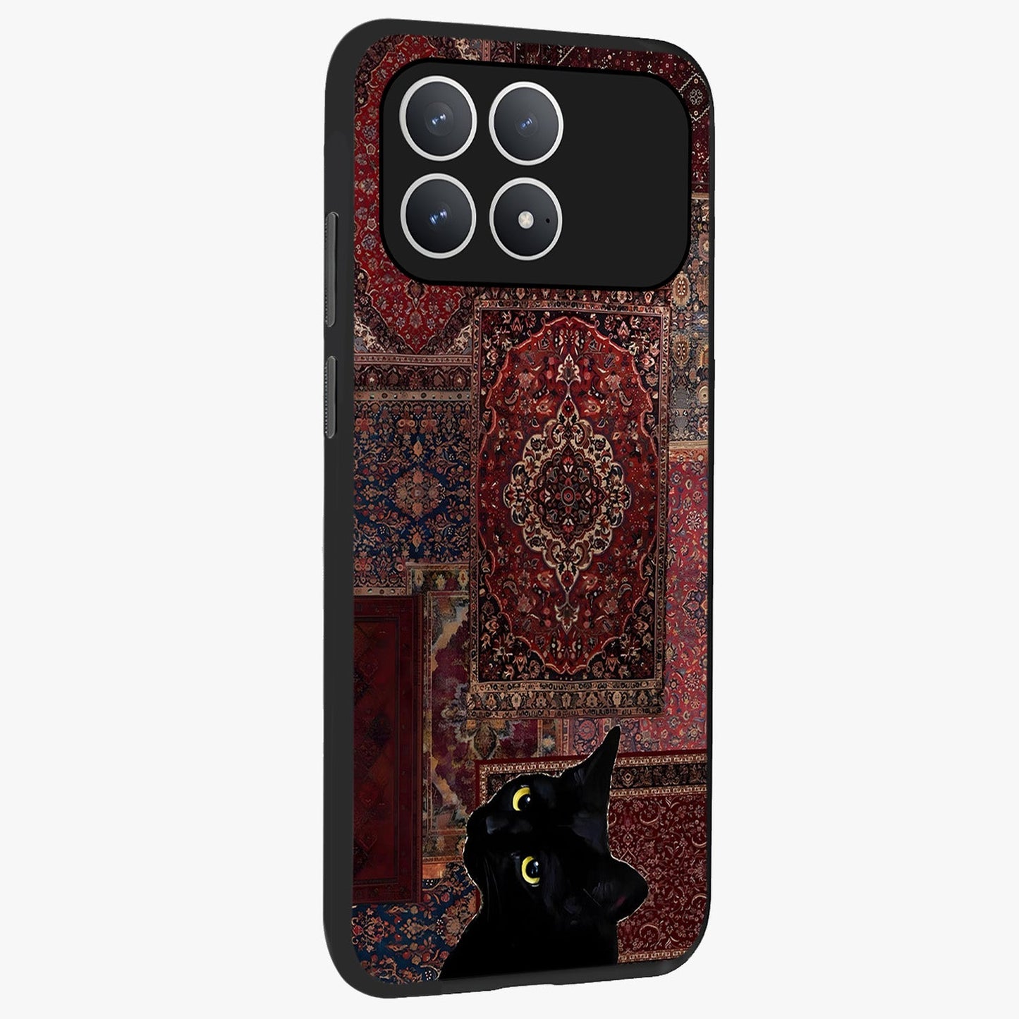 Regal Magic Cat Apple Glass Case upright view showcasing charming cat artwork with playful magical theme.