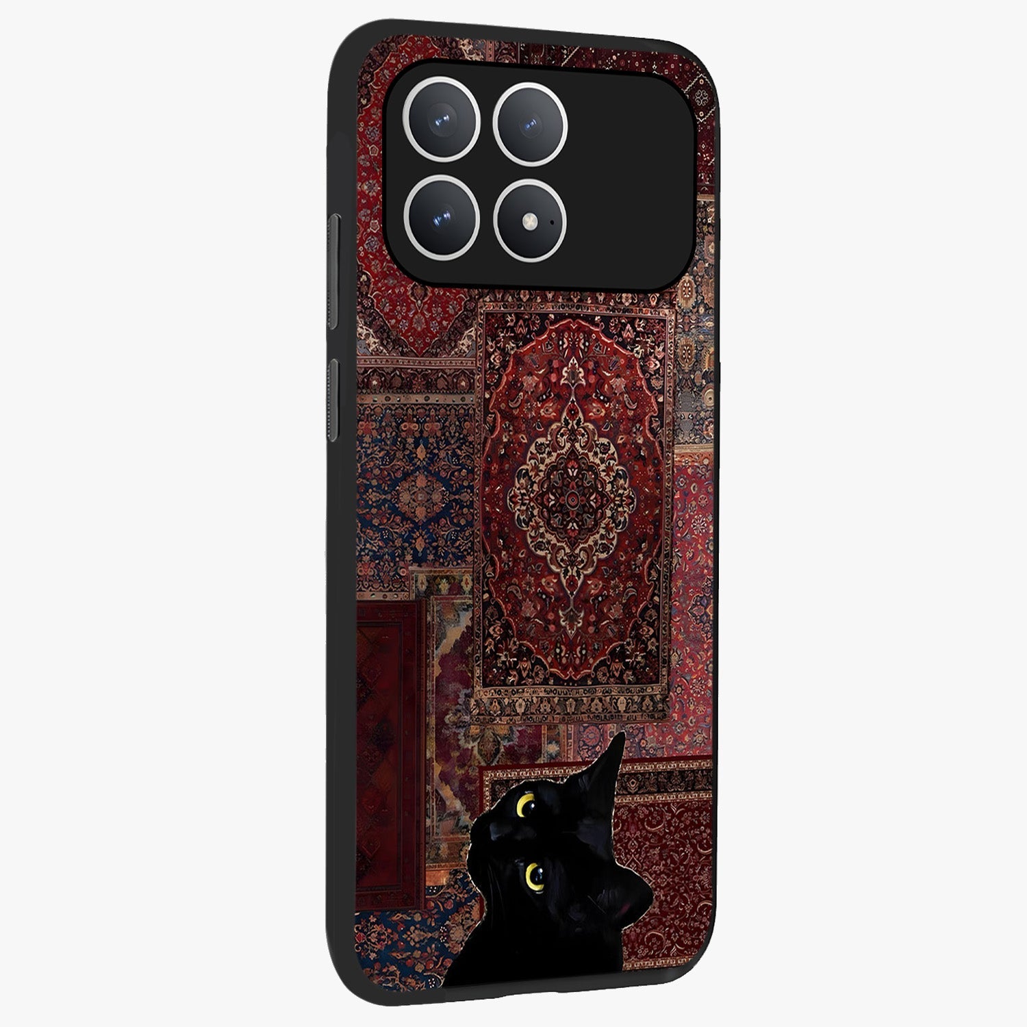 Regal Magic Cat Apple Glass Case upright view showcasing charming cat artwork with playful magical theme.