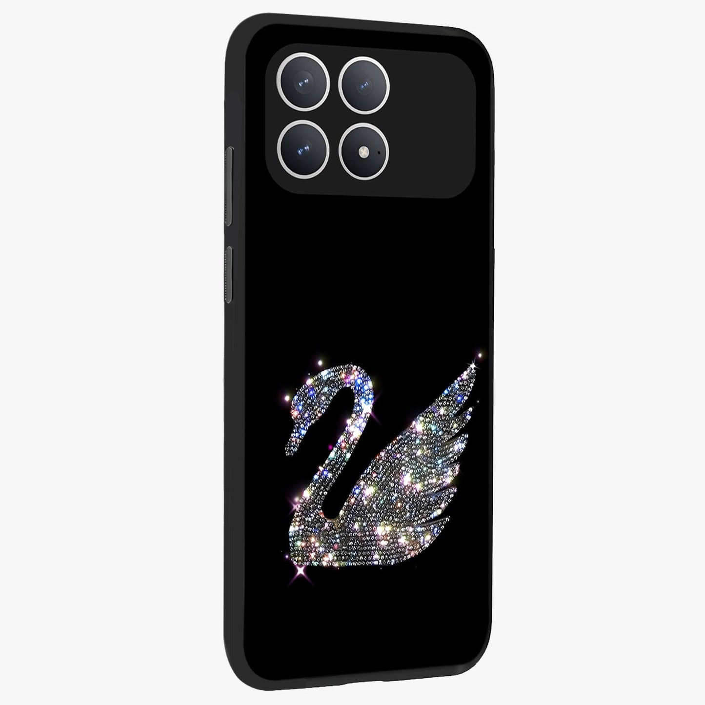 Starlit Swan Grace Glass Case upright view showcasing beautiful swan artwork with peaceful night themed design.