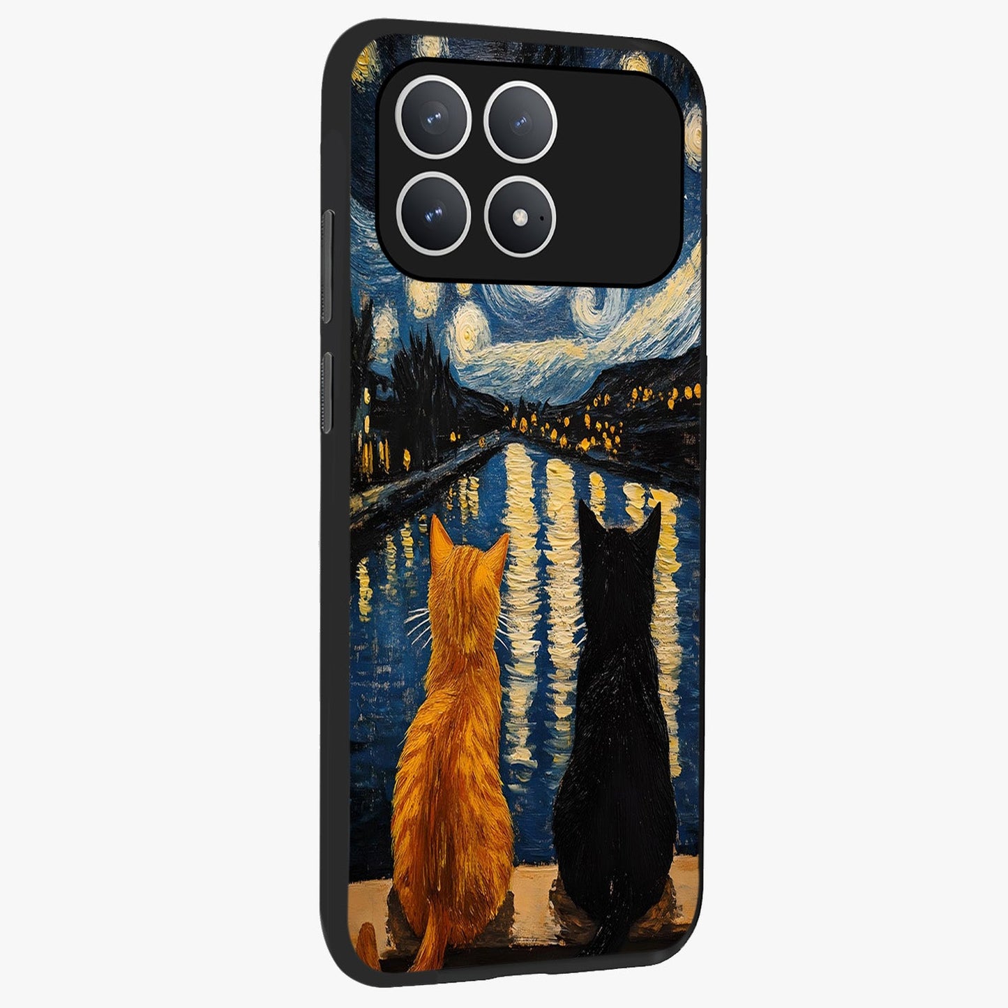 Starry River Cats Glass Case upright view showcasing adorable cat artwork with magical river and stars theme.