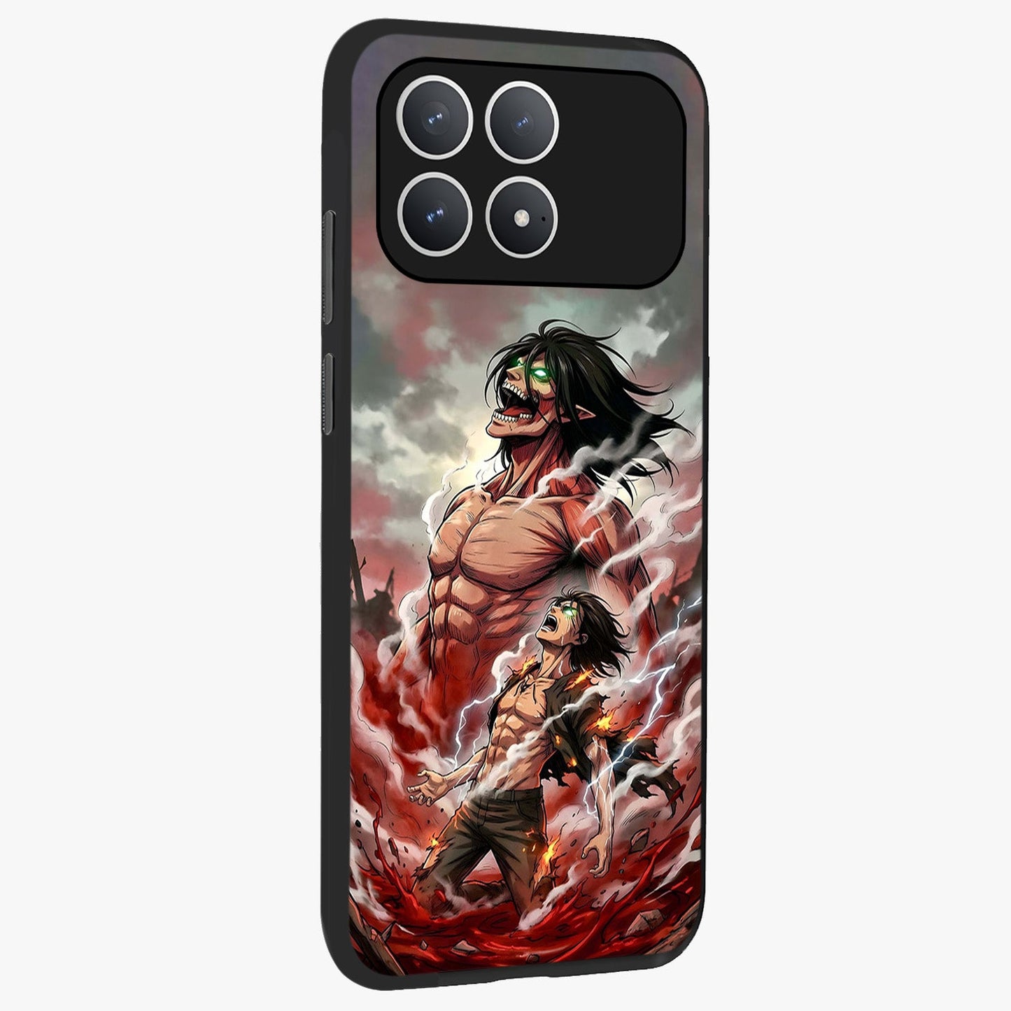 Titan Awakening Fury Glass Case upright view showcasing intense titan artwork with epic fantasy theme.