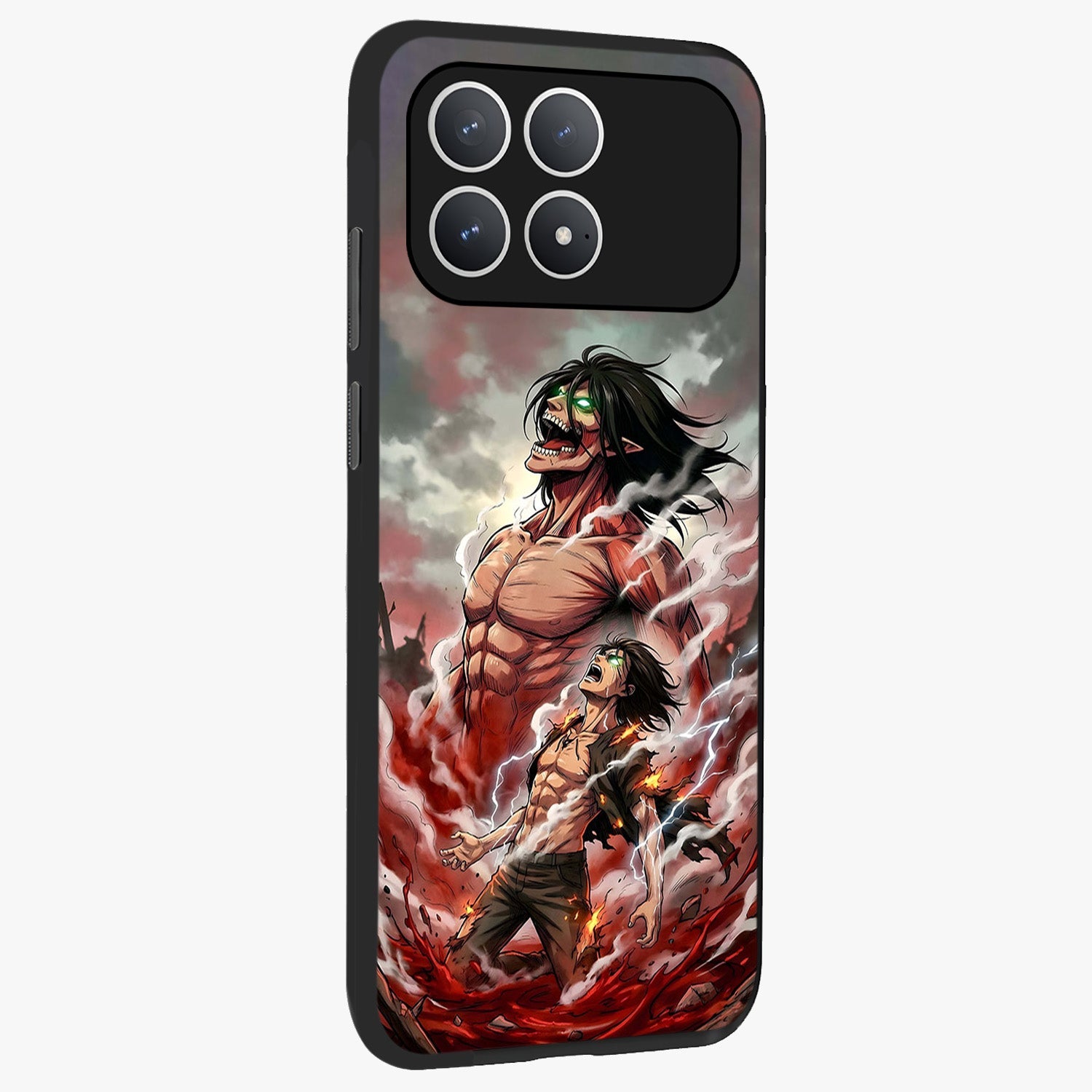 Titan Awakening Fury Glass Case upright view showcasing intense titan artwork with epic fantasy theme.