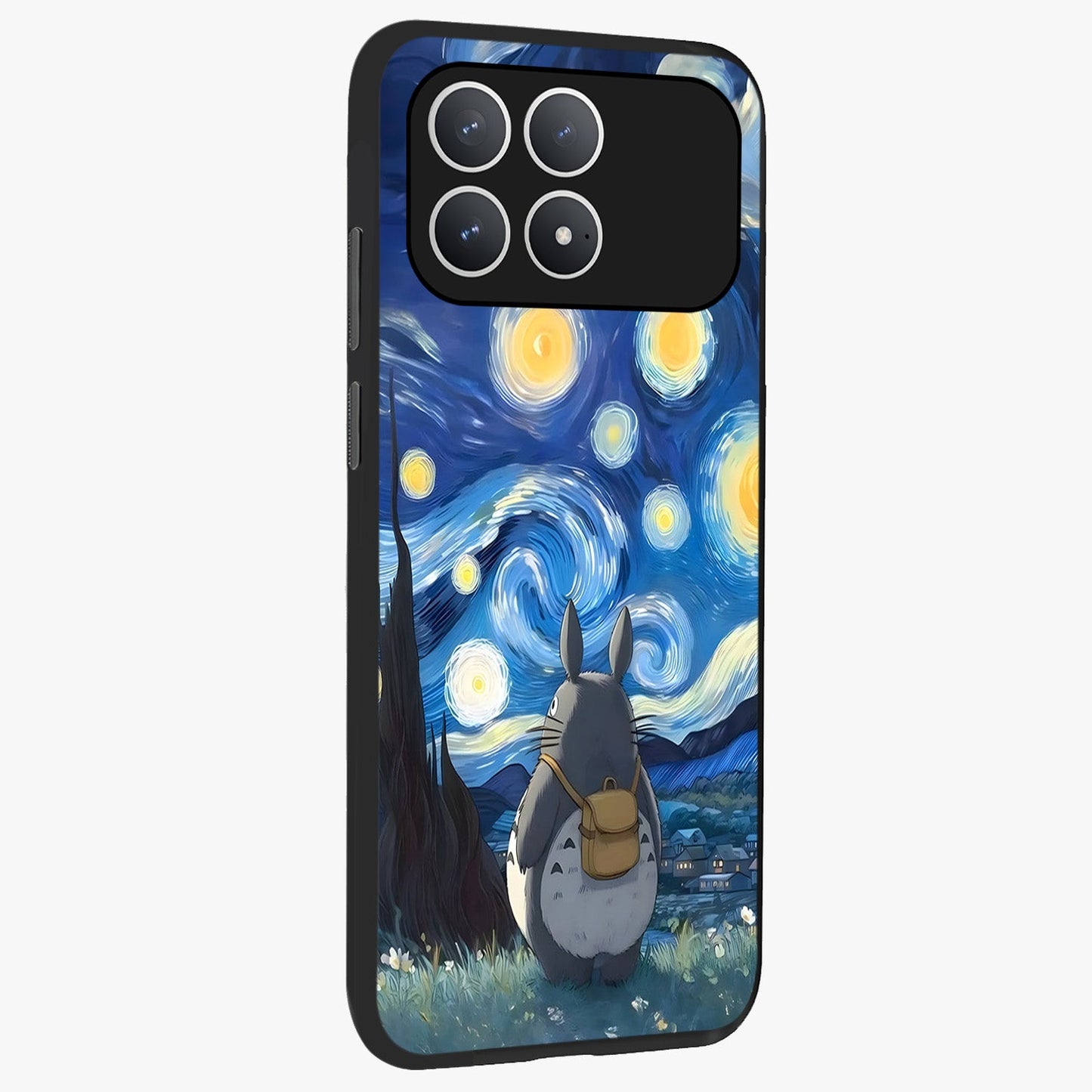 Totoro In Van Gogh Art Glass Case upright view showcasing creative character artwork with painterly artistic theme.