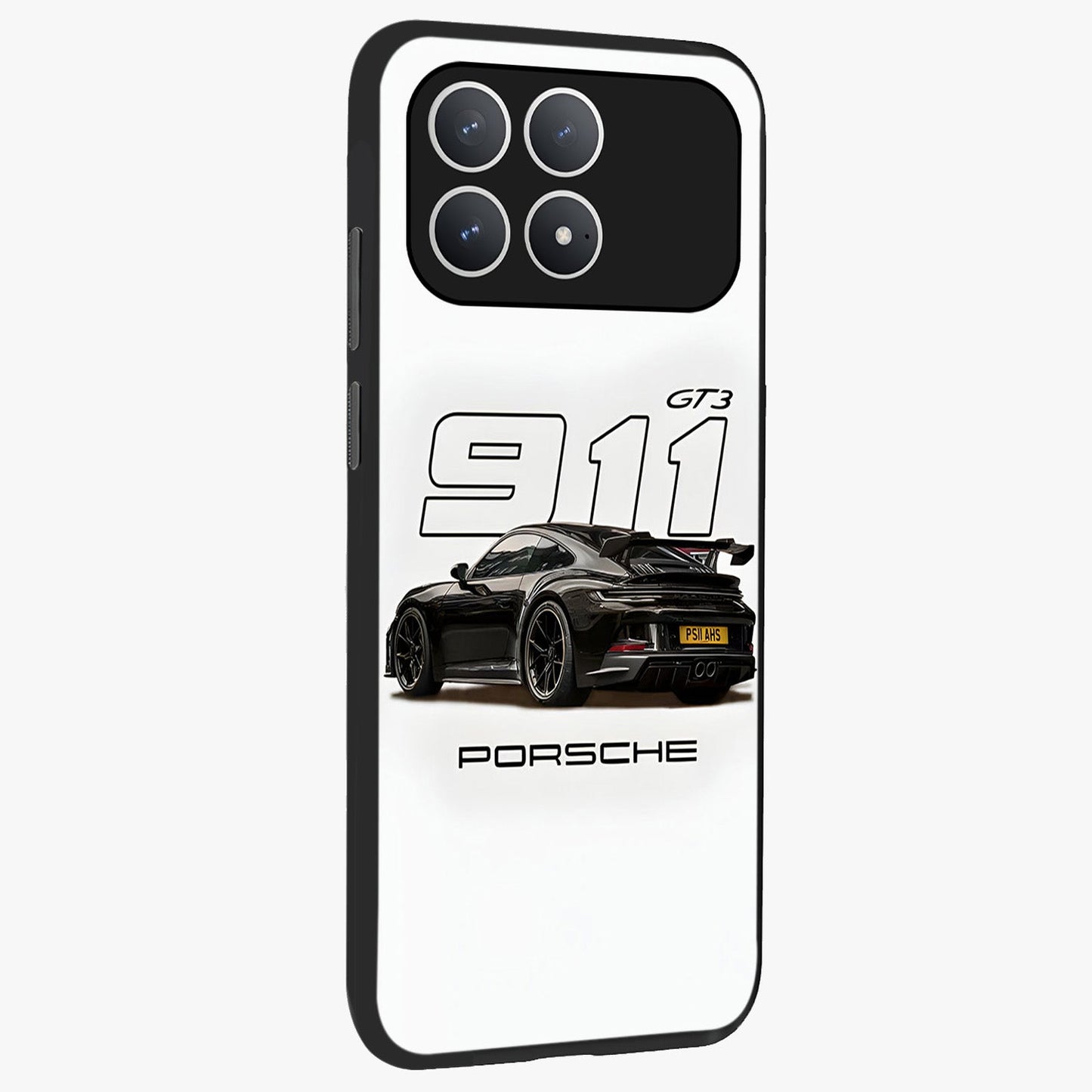 Turbo Legacy Icon Glass Case upright view showcasing bold racing inspired artwork with classic car theme.