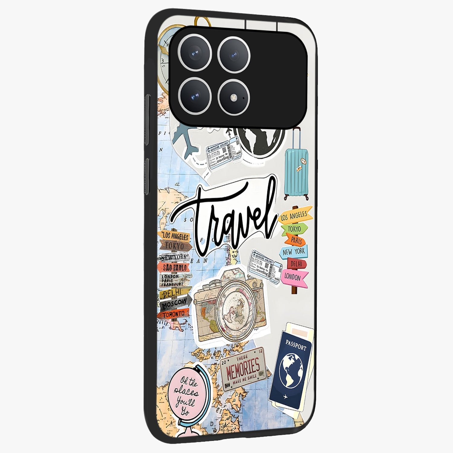 Wanderlust Journal Glass Case upright view showcasing wanderlust inspired artwork with creative exploration theme.