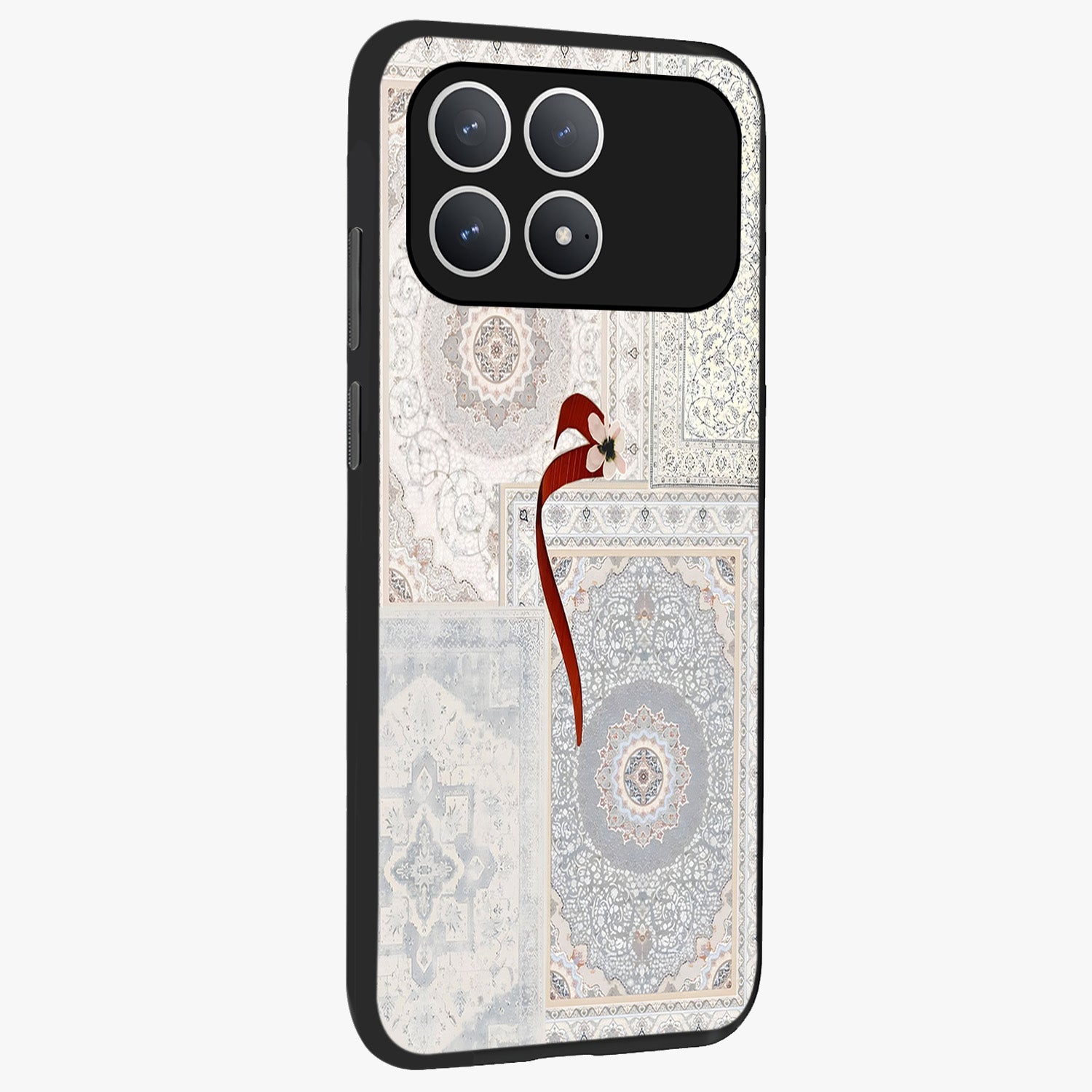 White Aesthetic Bow Glass Case upright view showcasing delicate ribbon bow artwork with cute minimalist theme.