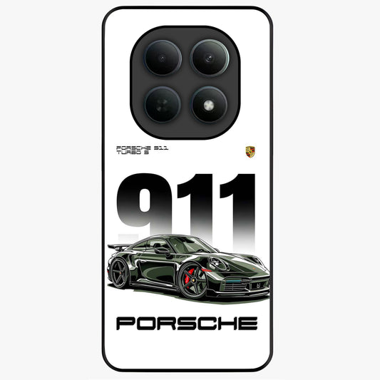 911 Turbo Dominance Glass Case showing clean flat back view with bold 911 sports car artwork and glossy glass finish.