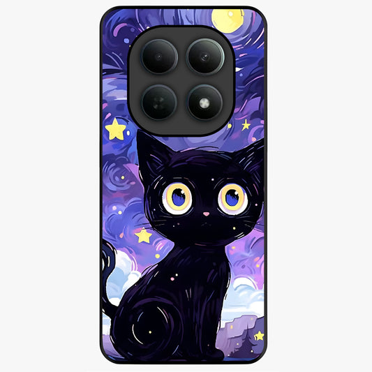 Abstract Cat Art Glass Case showing flat back view with artistic cat illustration and glossy glass finish.