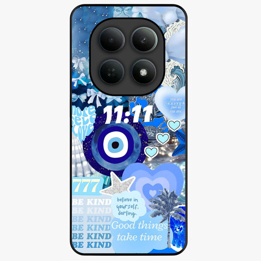Aesthetic Be Kind Eye Glass Case showing flat back view with motivational eye artwork and glossy glass finish.