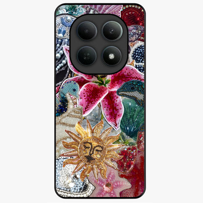 Beaded Garden Fantasy Glass Case showing flat back view with dreamy garden bead artwork and glossy glass finish.