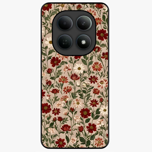 Biege Flower With Leaf Glass Case showing flat back view with soft beige floral artwork and glossy glass finish.