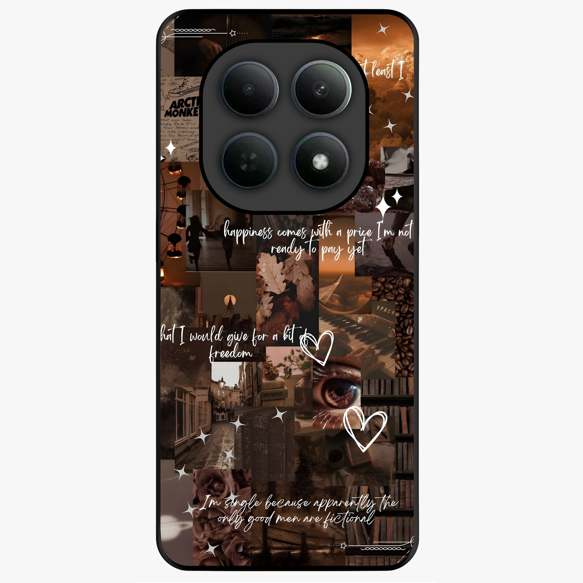 Bittersweet Aesthetic Chaos Glass Case showing flat back view with artistic chaotic aesthetic design and glossy glass finish.