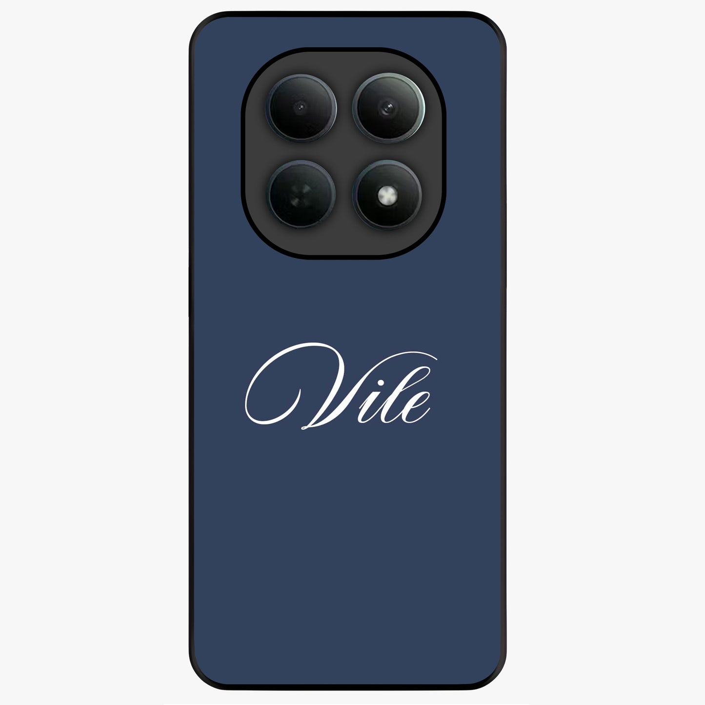 Blue Background Personalized Custom Name Glass Case showing flat back view with minimal blue background and custom name design.