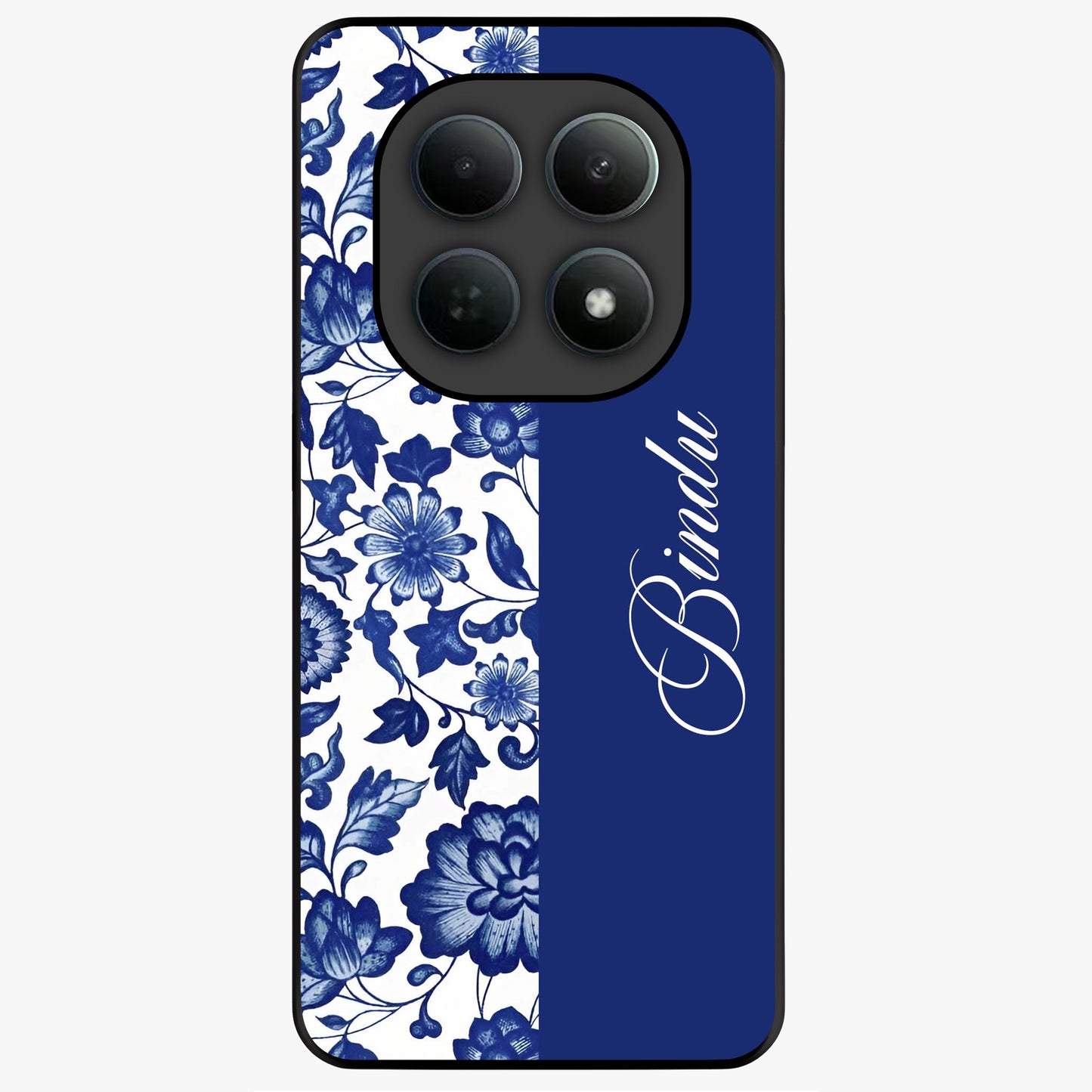Blue Vintage Floral Pattern Glass Case upright view showcasing timeless floral illustration with vintage inspired style.
