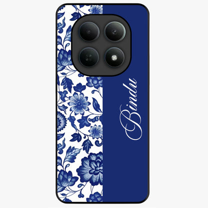 Blue Vintage Floral Pattern Glass Case upright view showcasing timeless floral illustration with vintage inspired style.