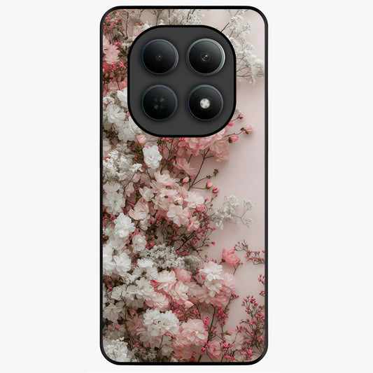 Blush Blossom Cloud Glass Case showing flat back view with dreamy blush cloud blossom artwork and glossy glass finish.