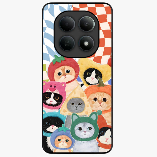 Cats in Fruits Glass Case showing flat back view with playful cat illustrations inside fruit artwork and glossy glass finish.