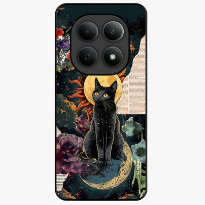 Celestial Black Cat Glass Case showing flat back view with mystical black cat artwork and glossy glass finish.