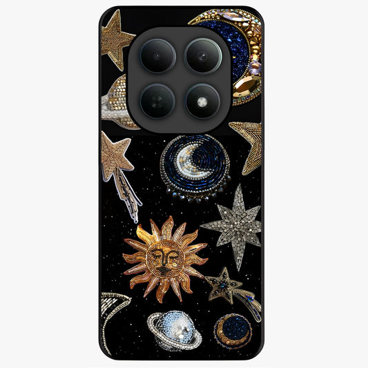 Celestial Gem Constellations Glass Case showing flat back view with sparkling constellation artwork and glossy glass finish.