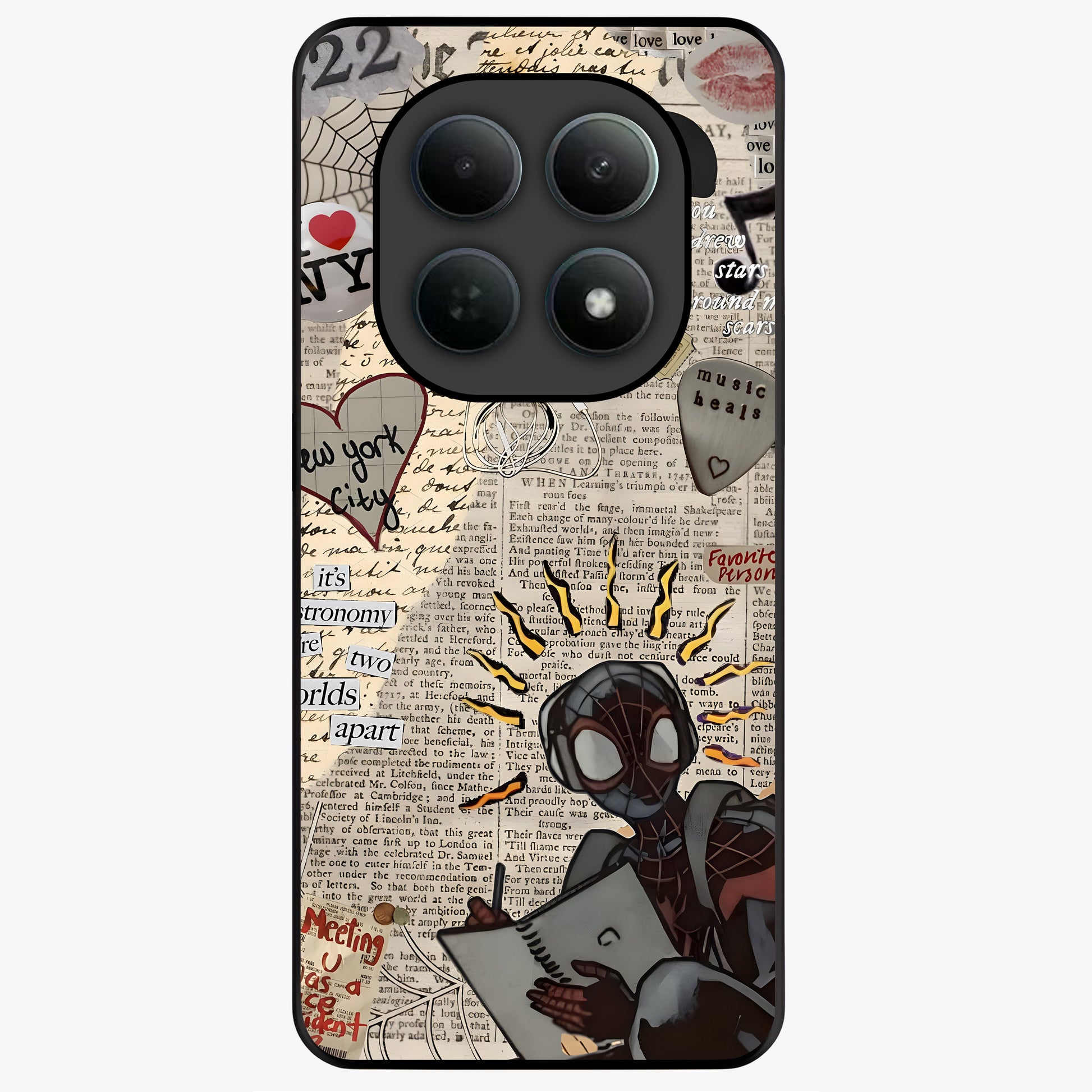 City Dream Sketch Glass Case showing flat back view with artistic city skyline sketch artwork and glossy glass finish.