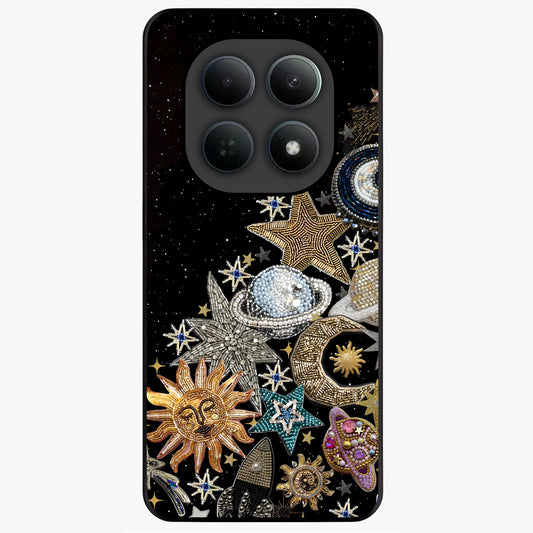 Cosmic Sparkle Dreams Glass Case showing flat back view with sparkling cosmic artwork and glossy glass finish.