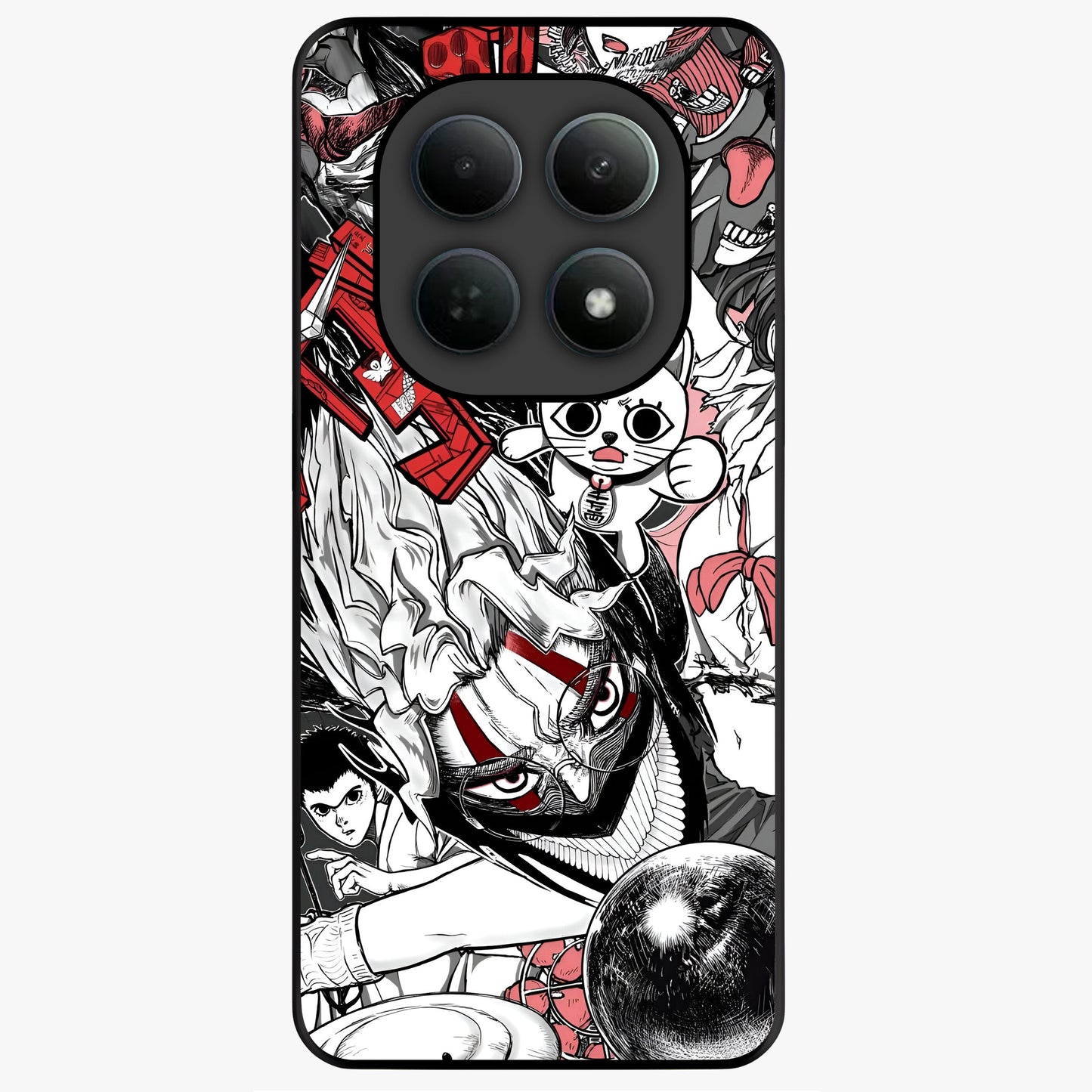 Crimson Chaos Panel Glass Case showing flat back view with bold crimson abstract artwork and glossy glass finish.