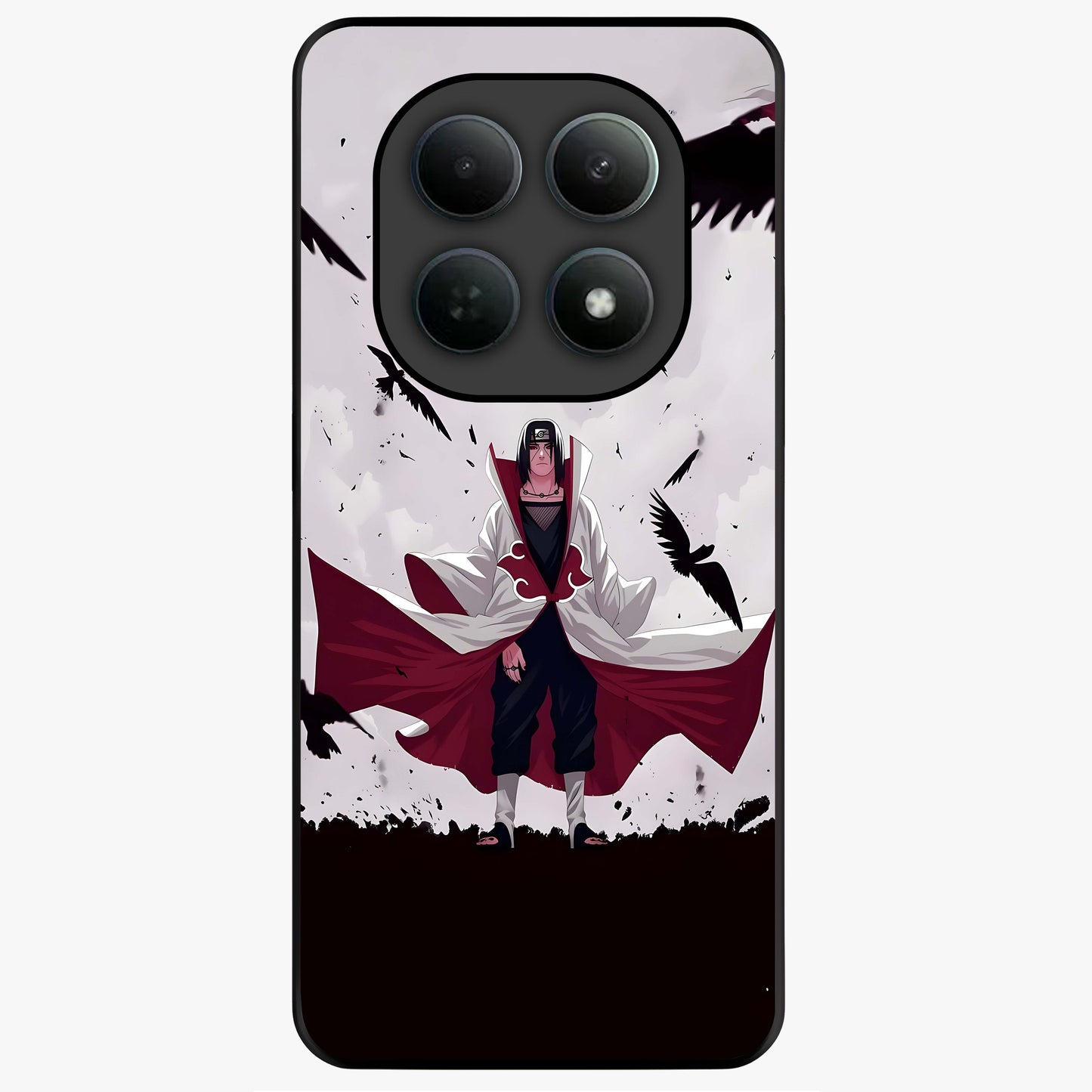 Crimson Crow Ascension Glass Case showing flat back view with mystical crow artwork and glossy glass finish.