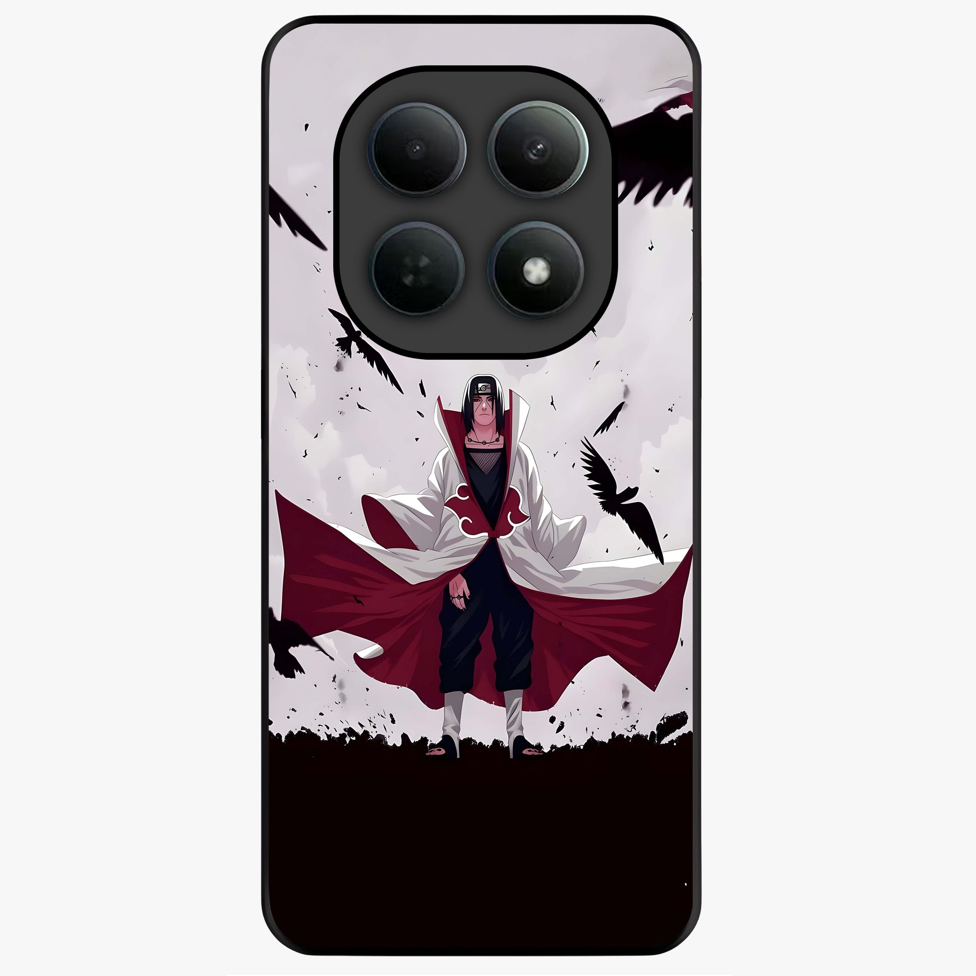 Crimson Crow Ascension Glass Case showing flat back view with mystical crow artwork and glossy glass finish.