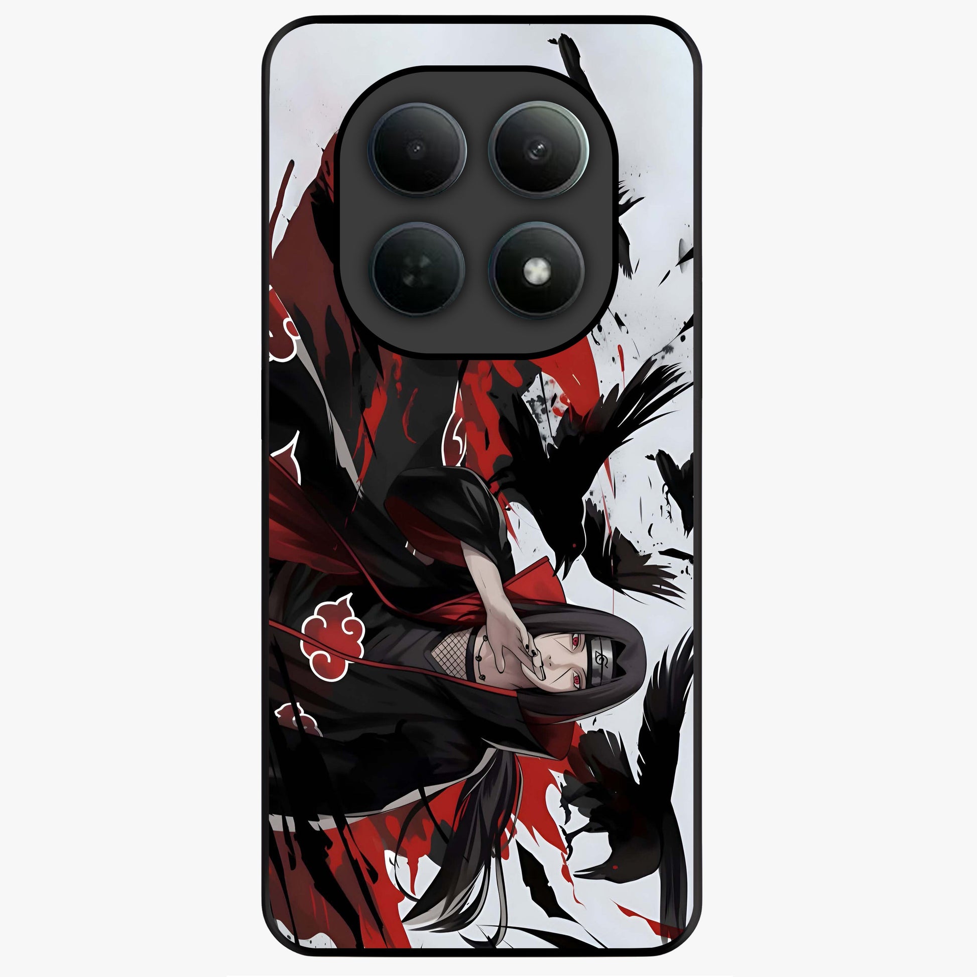Crimson Crow Illusion Glass Case showing flat back view with artistic crow illusion artwork and glossy glass finish.