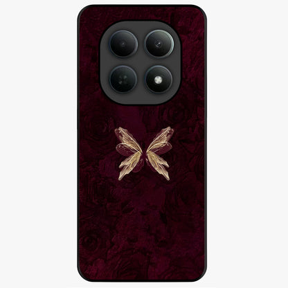 Crimson Fade Butterfly Glass Case showing flat back view with fading butterfly artwork and glossy glass finish.