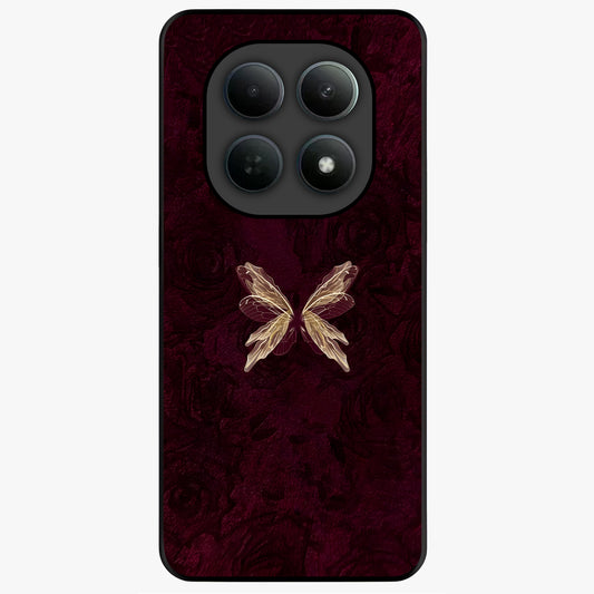 Crimson Fade Butterfly Glass Case showing flat back view with fading butterfly artwork and glossy glass finish.